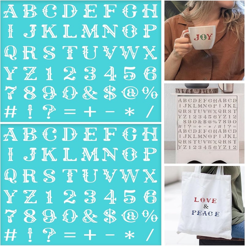 BEUNITONE 2 PCS Letters Silk Screen Stencils Symbol Numbers Silk Screen Printing Stencil 11x8.5 Reusable Alphabet Mesh Transfers Adhesive Stencil for Painting on Wood Chalkboard Wall T-Shirt - Image 1